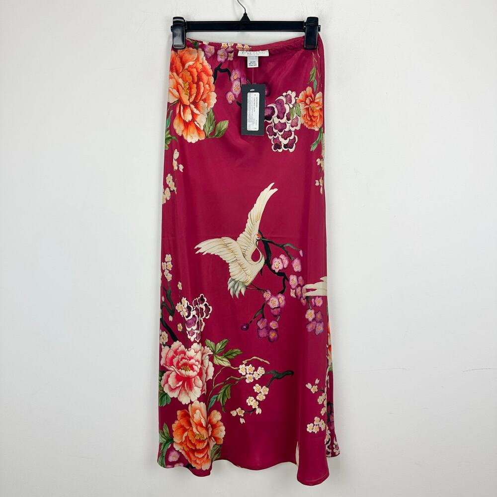 Bryn Walker 100% Silk Slip Skirt Maxi Printed Floral Bias A Line Pull On XXS NWT - Picture 2 of 7